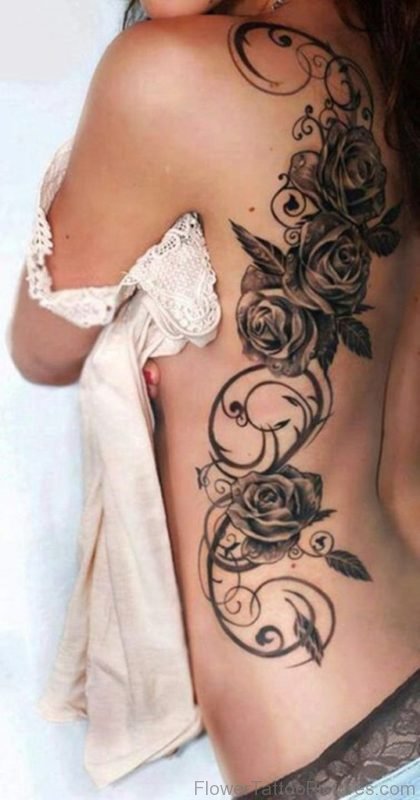 Attractive Rose Tattoo On Rib