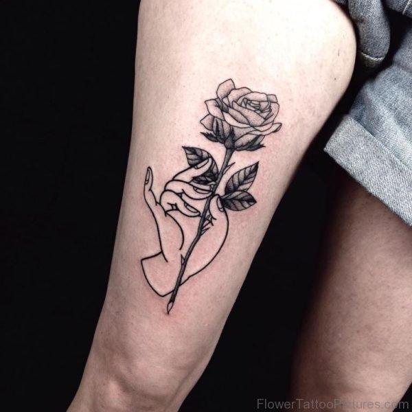 Attractive Rose Tattoo On Thigh