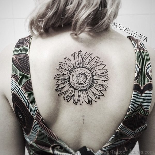 Attractive Sunflower Tattoo On Back