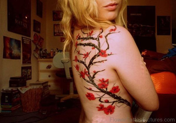 Awesome Cherry Blossom Flowers On Shoulder Back