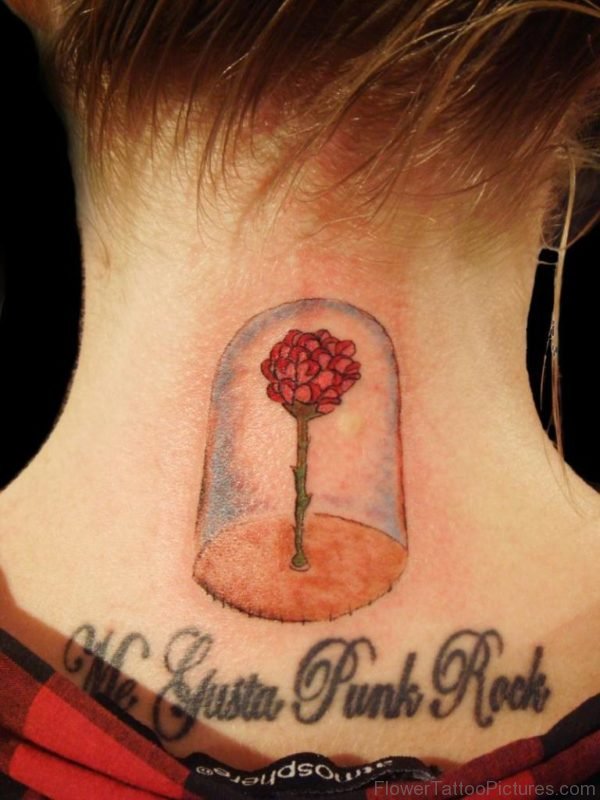 Awesome Flower Fantasy Tattoo On Nape