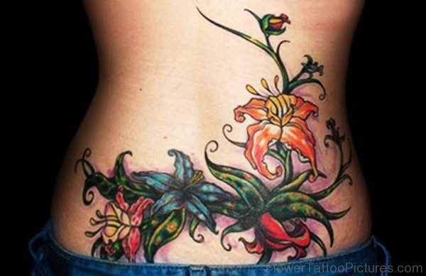 Awesome Flower Tattoo On Lower Back