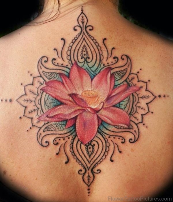 Awesome Lotus Tattoo On Upper Back