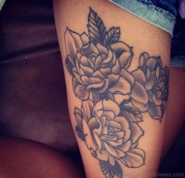 Awesome Rose Tattoo On Thigh