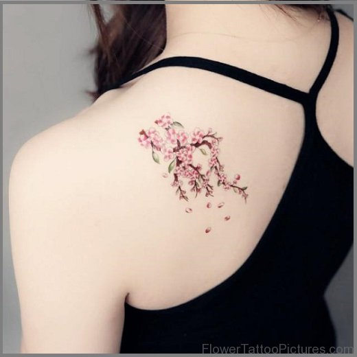 Beautiful Cherry Blossom Flowers On Shoulder Back