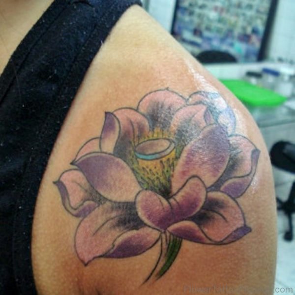 Beautiful Flower Tattoo On Left Shoulder