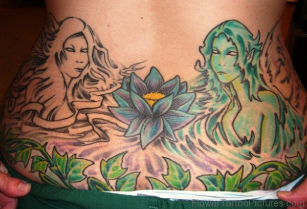 Beautiful Lotus Flower Tattoo Design on Lower Back