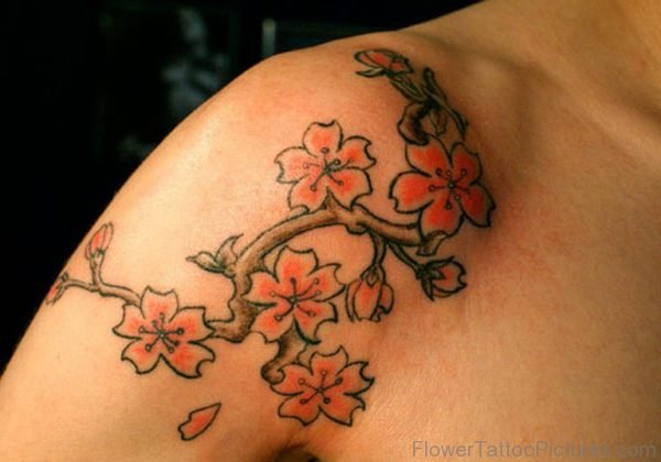 Beautiful Orange Cherry Blossom Flowers Tattoo