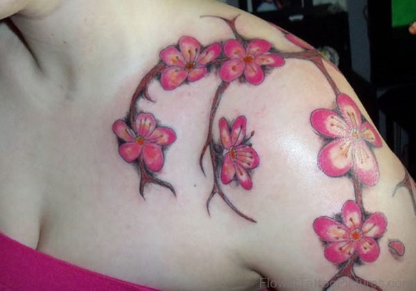 Beautiful Pink Cherry Blossom Flower Tattoo