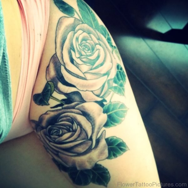 Beautiful Rose Tattoo Design On Thigh 1