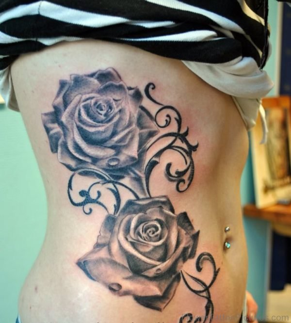 Beautiful Rose Tattoo On Rib