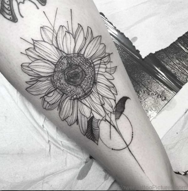 Best Grey Inked Sunflower Tattoo On Arm