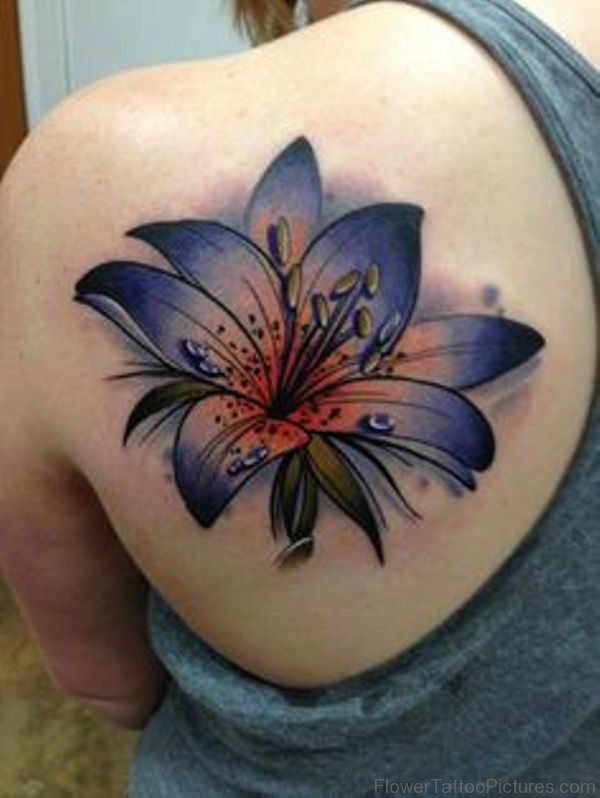 Big Blue Amaryllis Tattoo On Shoulder