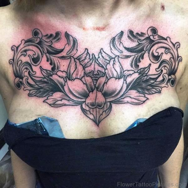 Big Lotus Chest Tattoo