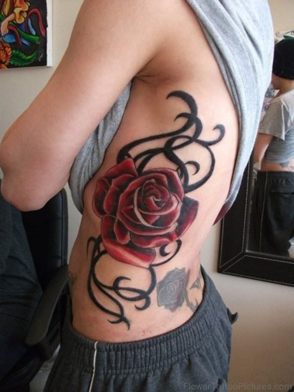 Big Rose Tattoos for Women on Rib