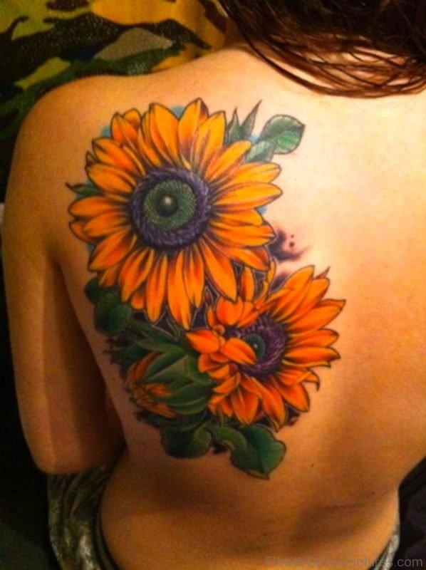 Big Yellow Sunflowers Tattoo On Shoulder