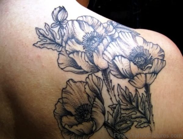 Black And Grey Poppy Flowers Tattoo