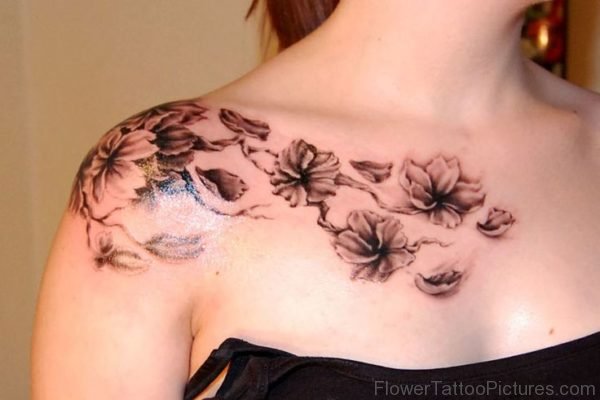 Black Cherry Blossom Shoulder Tattoo Design