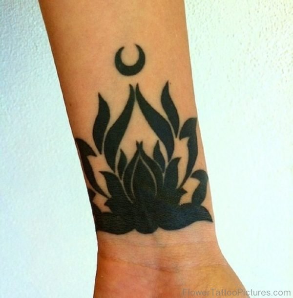 Black Inked Lotus Tattoo