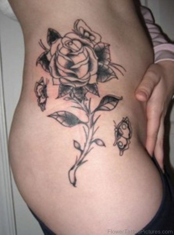Black Rose Tattoo On Rib