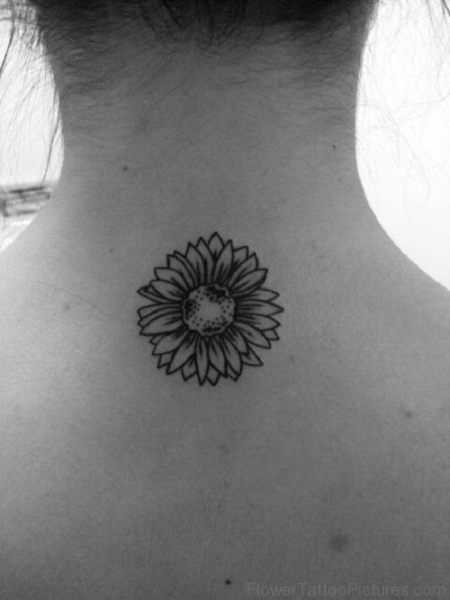 Black Sunflower Tattoo On Back Neck