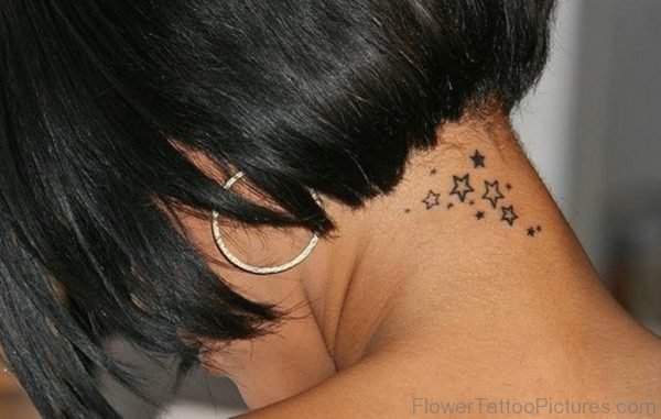 Black Tiny Stars Tattoo On Girl Nape