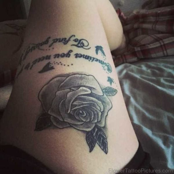 Black Wording And Rose Tattoo