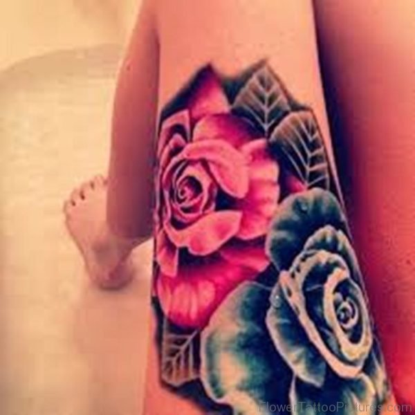 Blue and Red Rose Tattoo