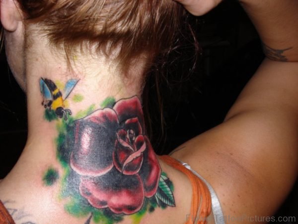 Bumblebee Rose Tattoo On Nape