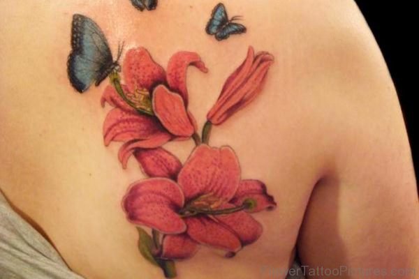 Butterfly And Lily Flower Tattoo