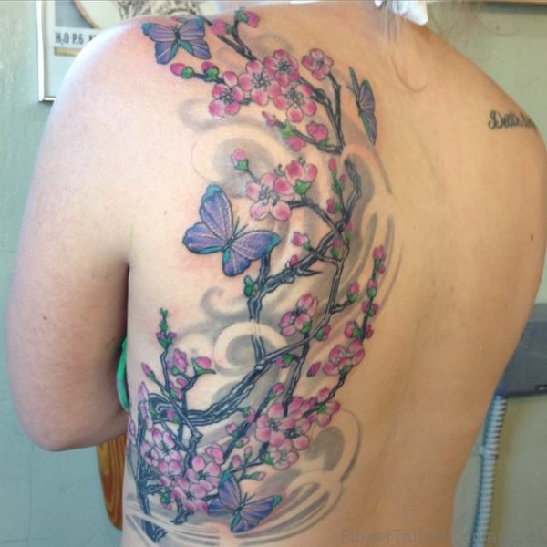 Butterfly And herry Blossom Tree Tattoo