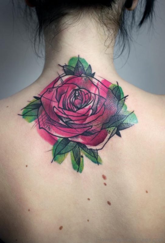 Capricorn Flowers Tattoo On Upper Back