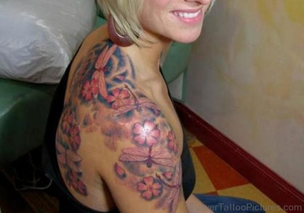 Cherry Blossom Flower Designer Tattoo On Shoulder
