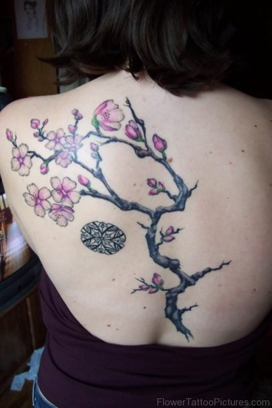 Cherry Blossom Tattoo On Girls Back