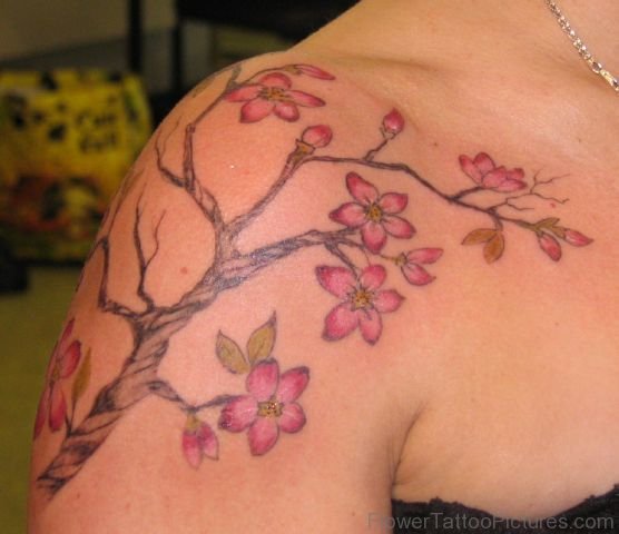 Cherry Blossom Tattoo On Shoulder