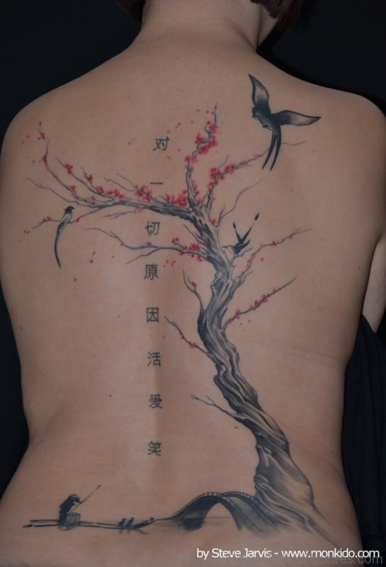 Cherry Blossom Tree And Bird Tattoo