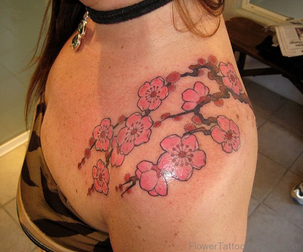 Cherry Blossom Tree Shoulder Tattoo
