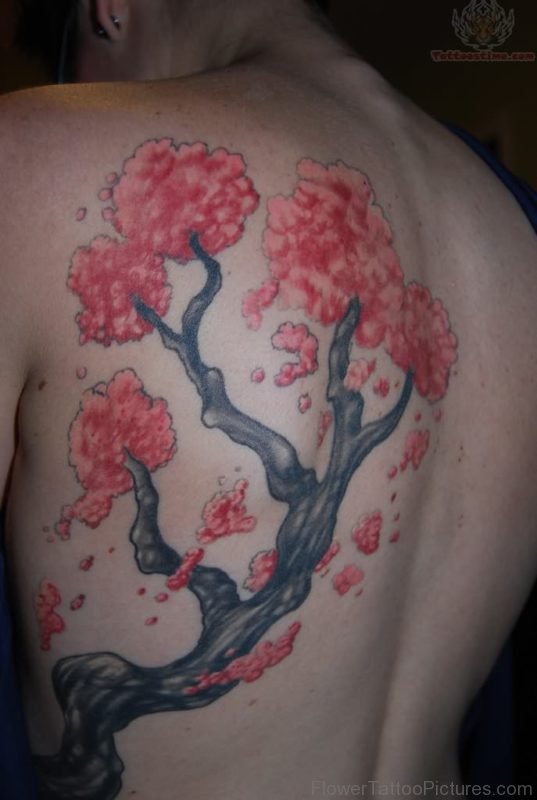 Cherry Blossom Tree Tattoo Design On Back