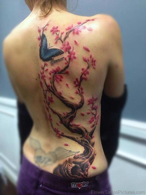 Cherry Blossom Tree Tattoo Design On Full Back