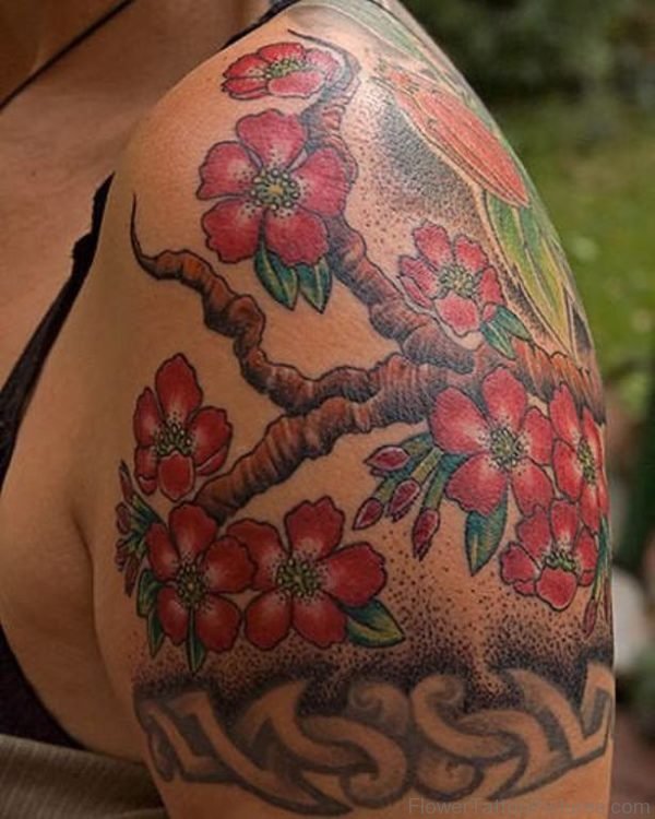 Cherry Blossom Tree Tattoo Design On Shoulder