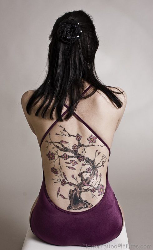 Cherry Blossom Tree Tattoo On Back Photo