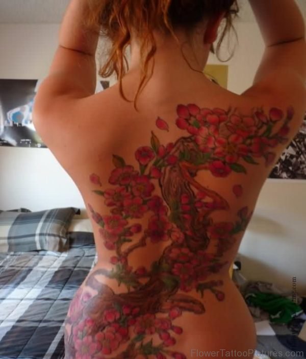 Cherry Blossom Tree Tattoo On Girls Back
