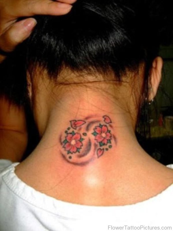 Cherry Flower Tattoo On Nape