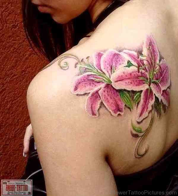 Classic Amaryllis Flowers Tattoo On Shoulder