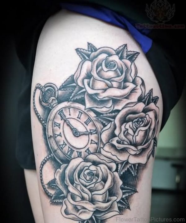 Clock And Rose Tattoo 1