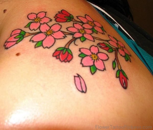 Colored Cherry Blossom Tree Tattoo Design
