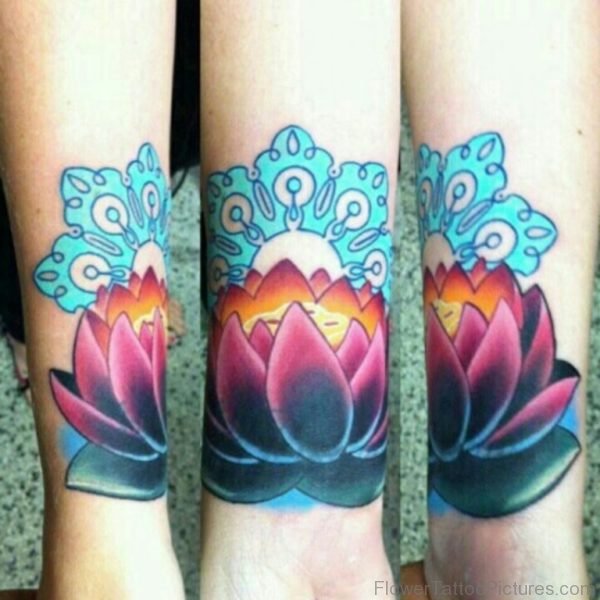 Colored Lotus Tattoo On Wrist