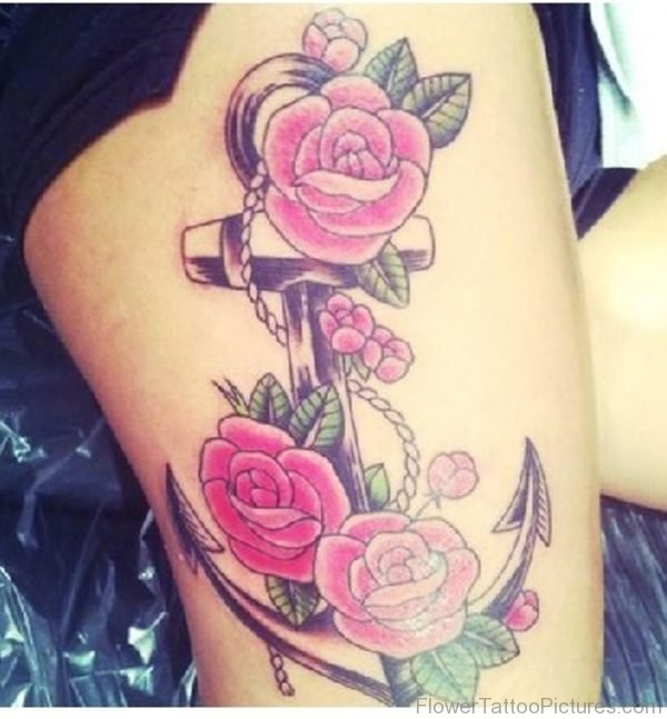 Colored Rose And Anchor Tattoo