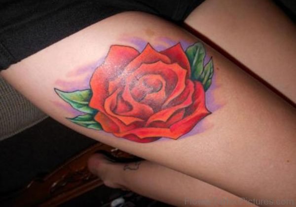 Colored Rose Tattoo On Thigh