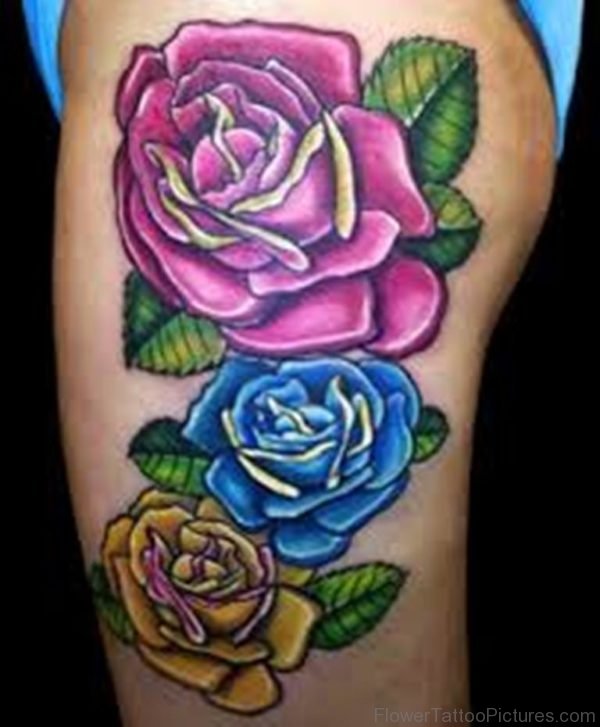 Colorful Three Rose Flowers Tattoo